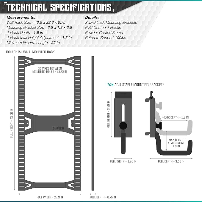 Savior Equipment Horizontal Steel Wall Mount Firearm Rifle Display Rack - Image 7