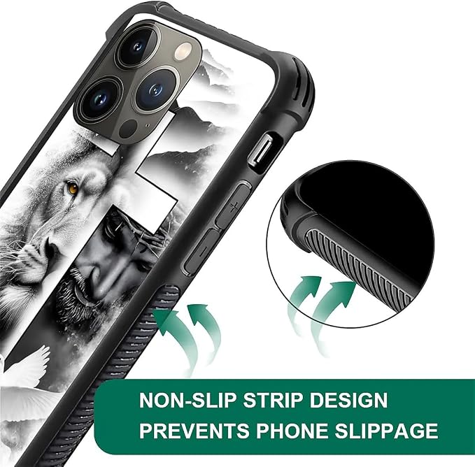 for iPhone 14 Pro Max Case, Lion Cross Jesus Christ Dove Pattern Graphic Design - Image 6