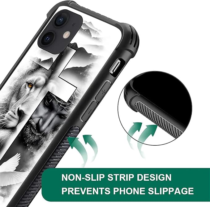 for iPhone 12/12 Pro Case, Lion Cross Jesus Christ Dove Pattern Graphic Design - Image 5