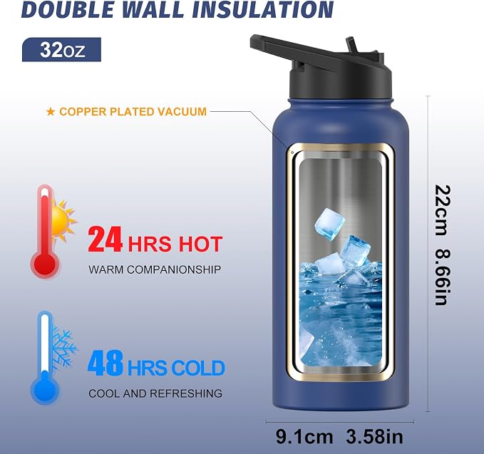32oz Insulated Water Bottle, BPA Free&Leak Proof, Stainless Steel Water Flask - Image 2