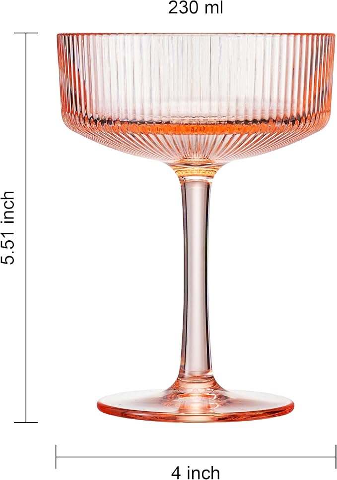 Khen Shatterproof Acrylic Ribbed Vintage Art Deco Coupe Glasses | Set of 4 | - Image 6