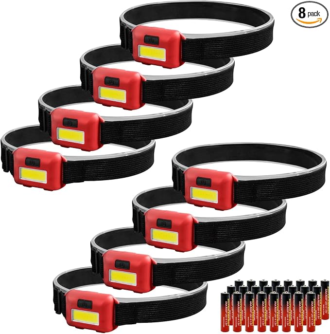 8 Pack Led Headlamp for Adults and Kids, 1.1oz/31g COB Flood Light Ultra Bright by VAASEE