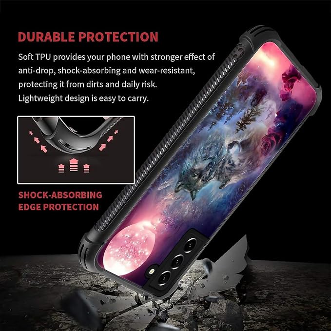 for Samsung Galaxy S21 Case, Star Two Wolfs Howling Pattern Graphic Design Girl - Image 5