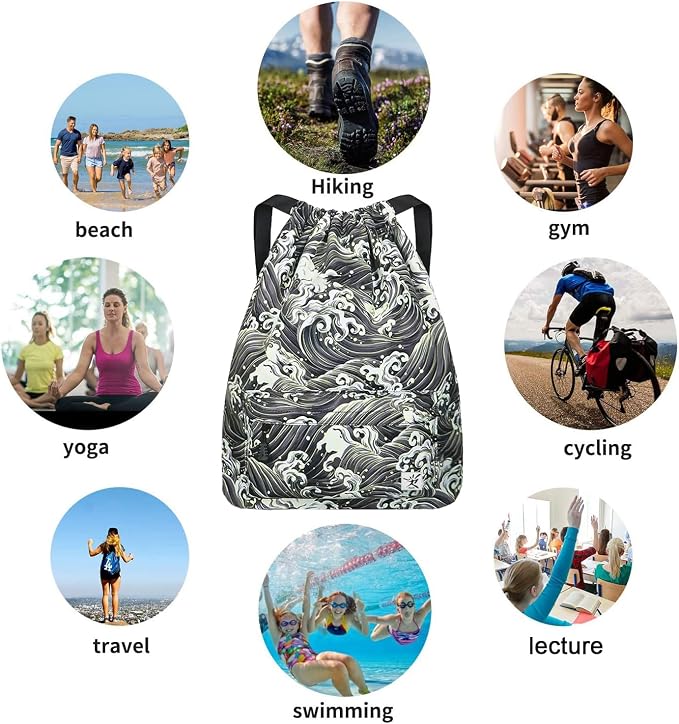 Waterproof Drawstring Bag, Gym Bag Sackpack Sports Beach Backpack - Image 3