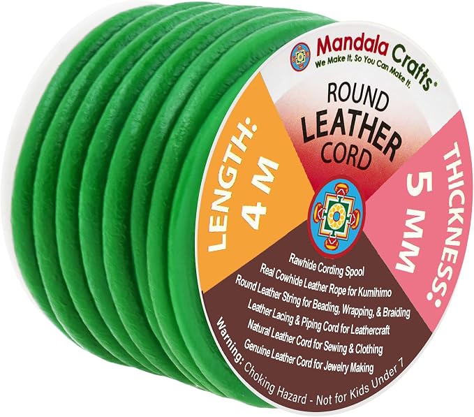 Mandala Crafts Round Genuine Green Leather Cord by MandalaCrafts