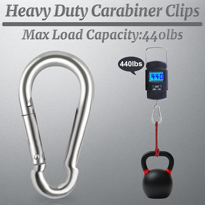 Locking Carabiner Clips, Stainless Steel Spring Snap Hook Locking Carabiner - Image 6