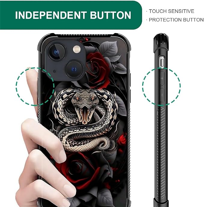 for iPhone 13 Case, Entwined Rose Snake Pattern Graphic Design Girl Boy Soft - Image 6