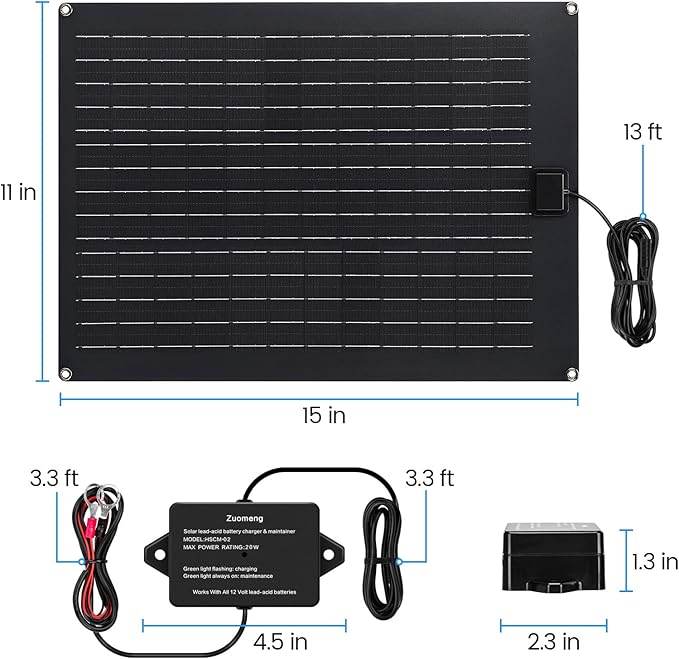Solar Battery Charger Maintainer, Zuomeng 20W Solar Panel Kit - Image 5