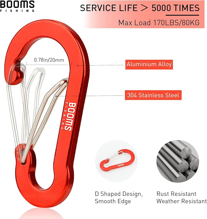 Booms Fishing CC5 Multi-Use Carabiner Clips, 10 Pack 2.7" Small Caribeener Clips - Image 2