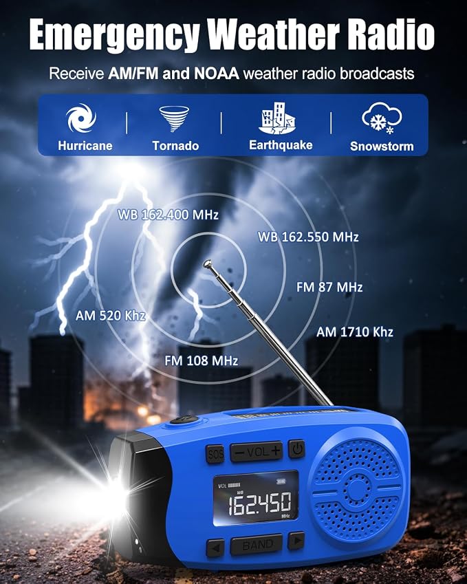 Runningsnail Emergency Weather Radio, 7400mWh Hand Crank Emergency Radio - Image 3