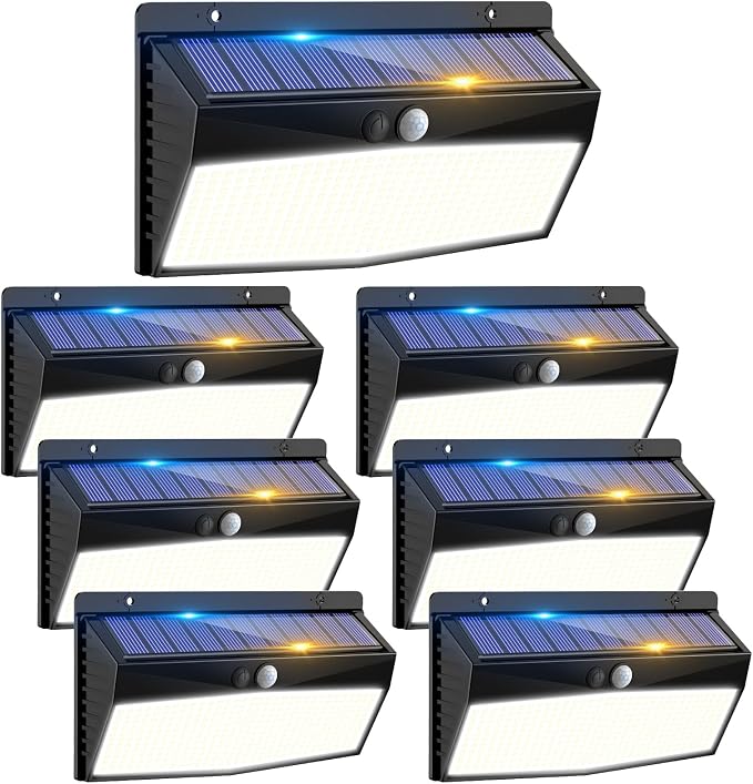 7 Pack 368 LED Solar Lights Outdoor Motion Sensor, Solar Fence Light by Peasur