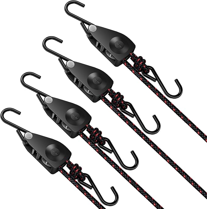 1/4" Ratchet Tie Down Straps, Heavy Duty Kayak Pulley System by ELUFAH