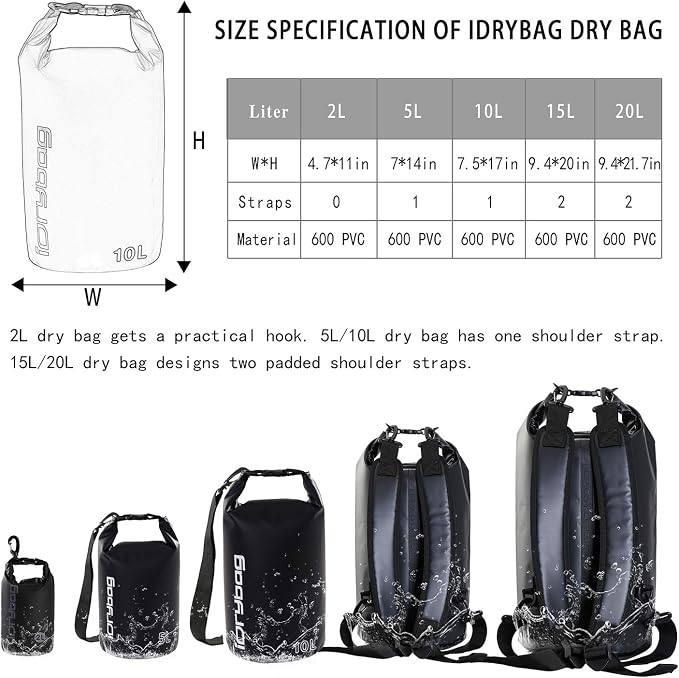 IDRYBAG Dry Bag for Kayaking Waterproof 2L/5L/10L/15L/20L, Small Dry Sack - Image 3