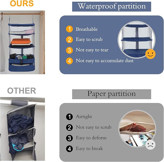 Surblue Hanging 3-Shelf Closet Organizer Pocket Collapsible Washable Oxford - Image 8
