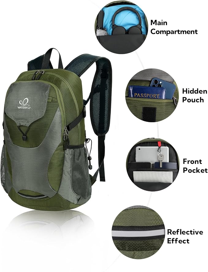 WATERFLY Lightweight Packable Hiking Backpack: 30L Foldable Travel Daypack - Image 3