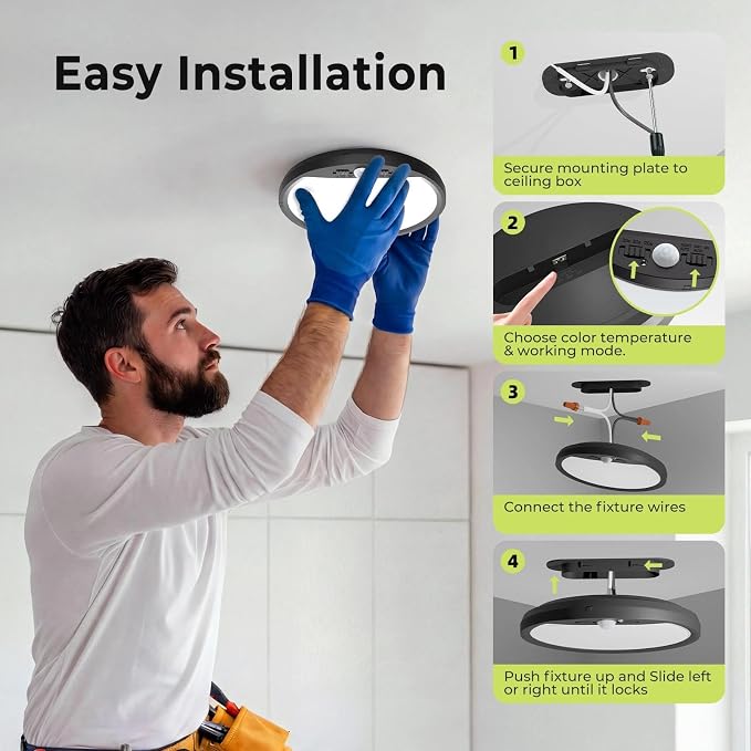 hepside 2 Pack Motion Sensor Ceiling Light Wired, 3000K/4000K/6500K LED Flush - Image 7