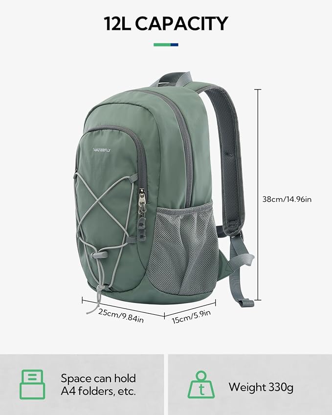 WATERFLY 12L Small Hiking Backpack: Day Pack Lightweight Travel Bag Camping - Image 2