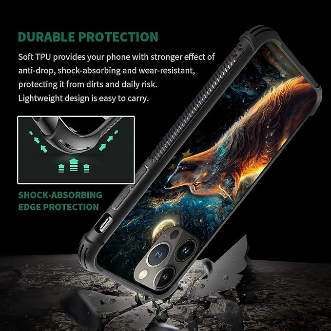 for iPhone 14 Pro Max Case, Star Cave Hungry Wolf Pattern Graphic Design Girl - Image 6