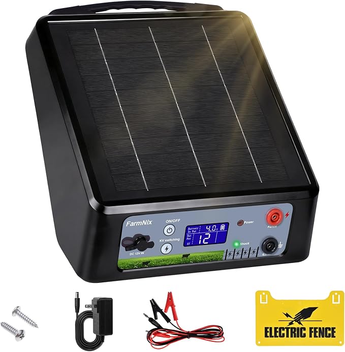 6-12KV Adjustable Output Solar Charger, 20 Miles Solar Powered Electric Fence 2 by FarmNix