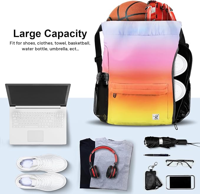 Drawstring Backpack with Mesh Pockets String Gym Bag Sackpack Sandproof Water - Image 2