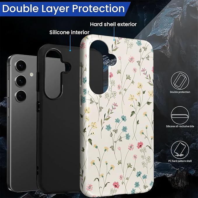 for Samsung Galaxy S23 FE Case, HL2 Beige Flower Branch Hybrid 2 Layer Hard - Image 2