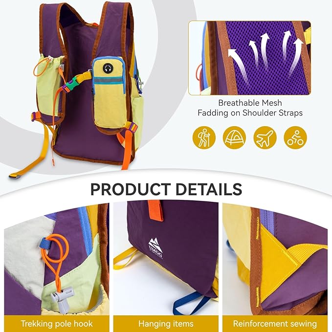 15L Small Hiking Backpack Travel Daypack Colorful Lightweight Packable Foldable - Image 5