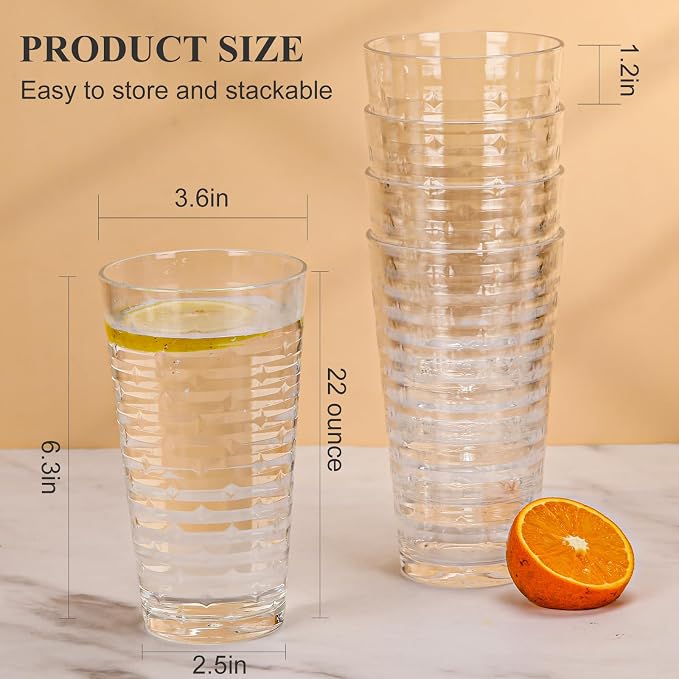 Acrylic Clear Highball Plastic Cups | Plastic Reusable Tumblers 22oz | - Image 3