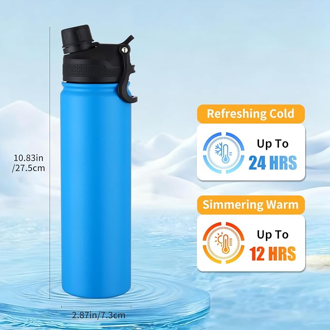 Insulated Water Bottle 24oz, Stainless Steel Double Wall Vacuum Sports Flask - Image 5