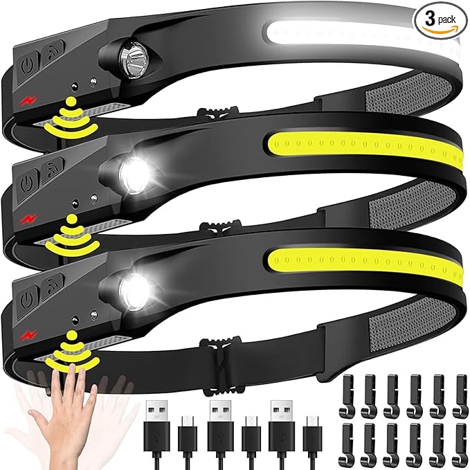 Headlamp Rechargeable 3PCS, 230° Wide Beam Head Lamp LED by BIAT