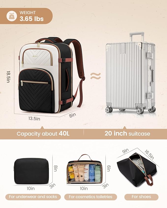 LOVEVOOK Travel Backpack Carry on Flight Approved 40L, Waterproof TSA Travel - Image 6