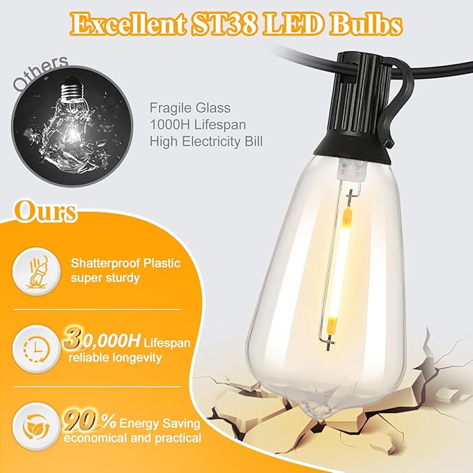 Brightever LED Outdoor String Lights 100FT Patio Lights - Image 2