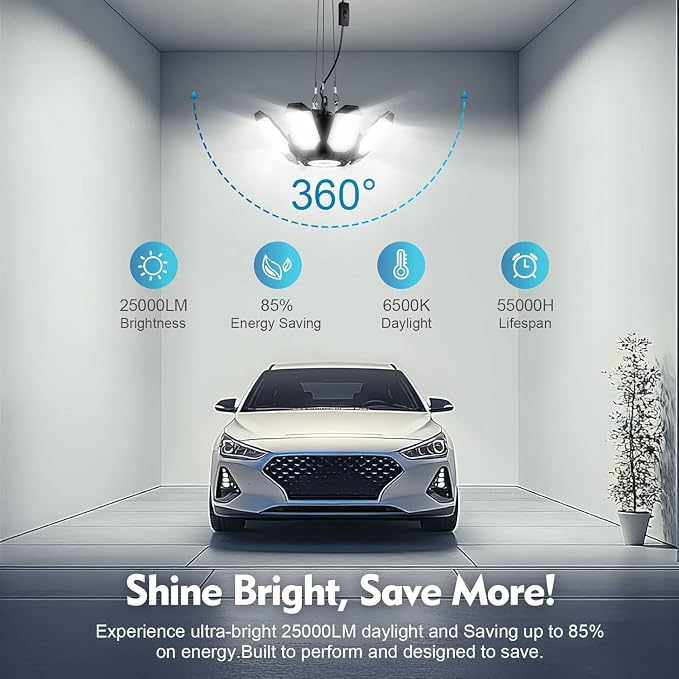 TANBABY 2 Pack LED Garage Lights, 250W Deformable Garage Light, Total 50000LM - Image 4