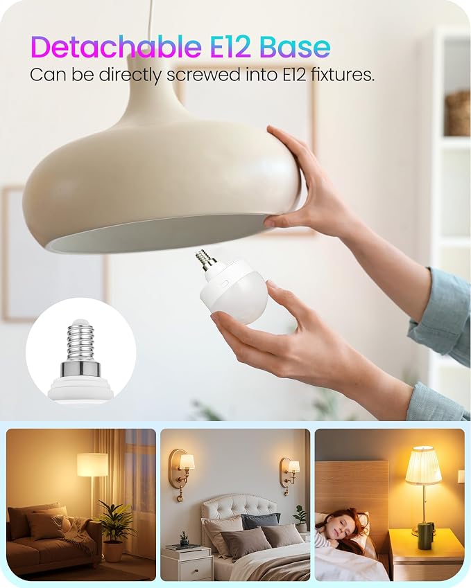 Rechargeable Light Bulbs with Remote Control, 2 Pack E12 Base Battery Operated - Image 2