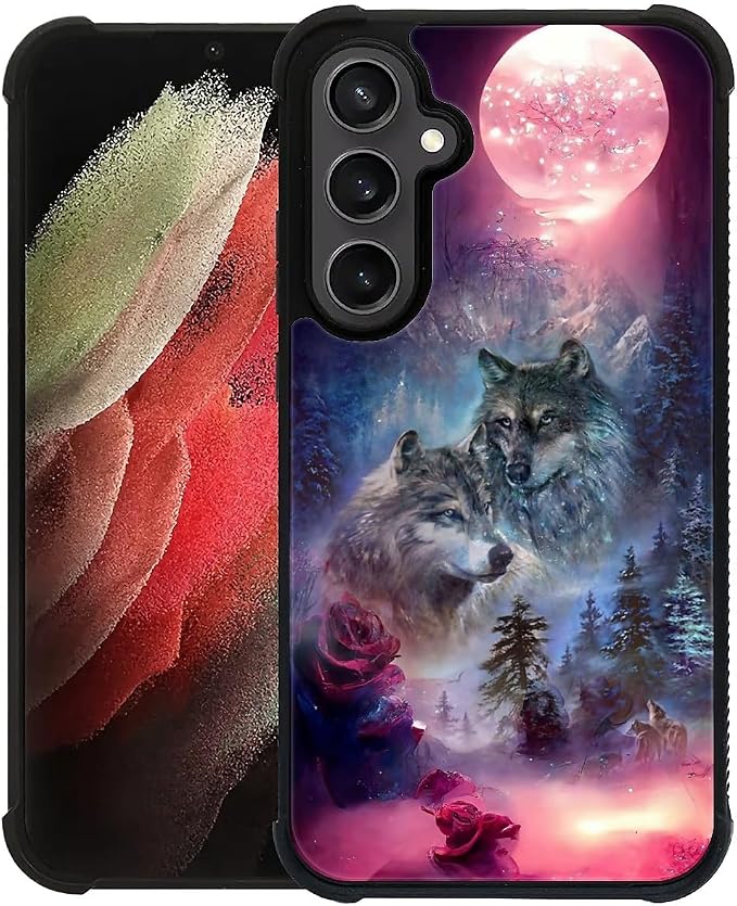 for Samsung Galaxy S23 FE Case, Star Two Wolfs Howling Pattern Graphic Design by FKBRCL4U