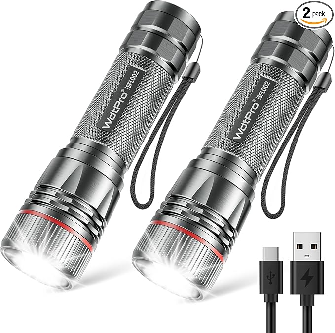 WdtPro Rechargeable Flashlights High Lumens, 2 Pack 10H Long Lasting Super by WdtPro