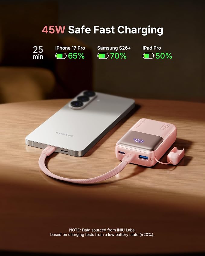 INIU Pocket Size Portable Charger, Ultra Small 10000mAh 45W PD Power Bank - Image 3