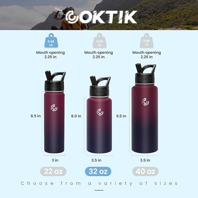COKTIK 32oz Sports Water Bottle, Stainless Steel Water Bottle - Image 2