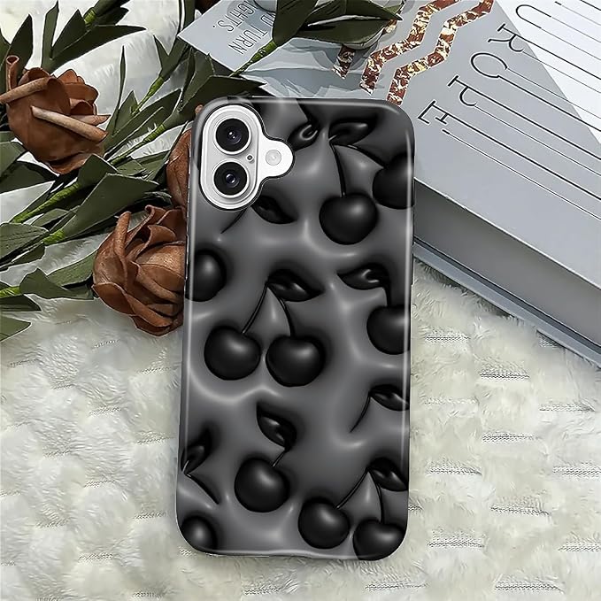 for iPhone 16 Case, HL2 Cute Cool Cherry Black Hybrid 2 Layer Hard Shell - Image 4