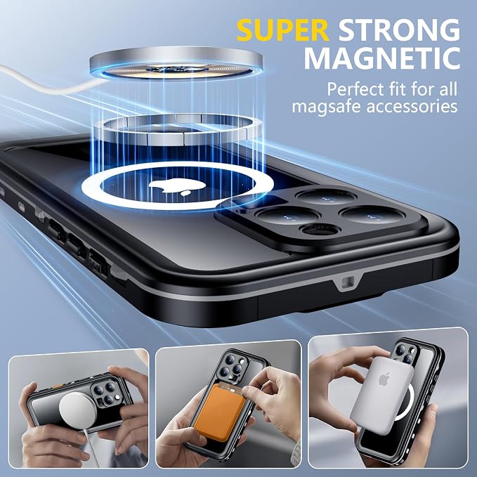 Red2Fire for iPhone 16 Pro Case Waterproof, Phone Case 6.3" Black/Clear - Image 5