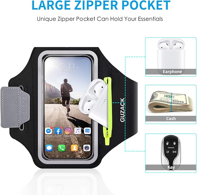 GUZACK Running Armband for iPhone 17 16 15 14 13 Pro Max, Galaxy S25 S24 S23 S22 - Image 3