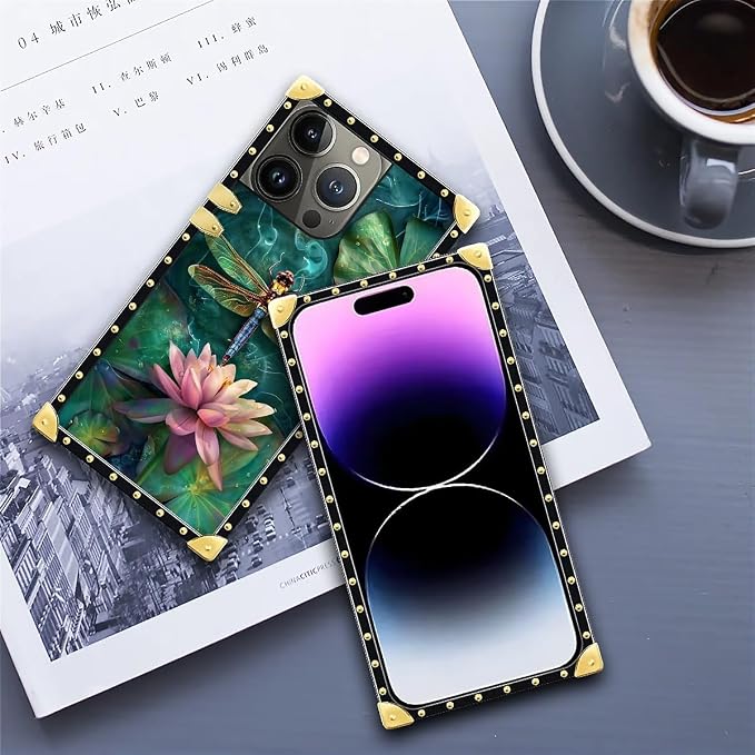 Compatible with iPhone 14 Pro Max Case, Colourful Dragonfly Pink Lily Pads - Image 6
