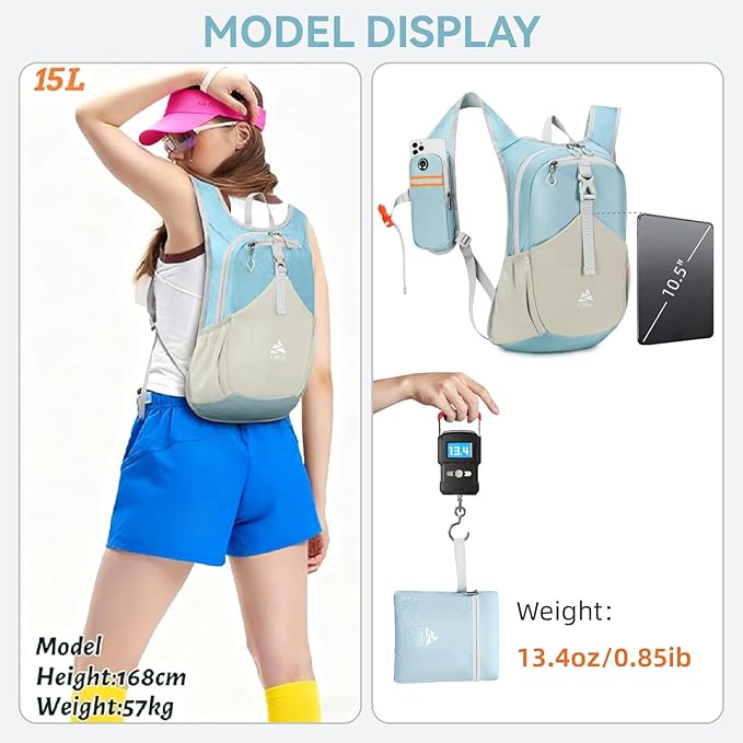 15L Small Hiking Backpack for Women Men Lightweight Packable Backpack Foldable - Image 6