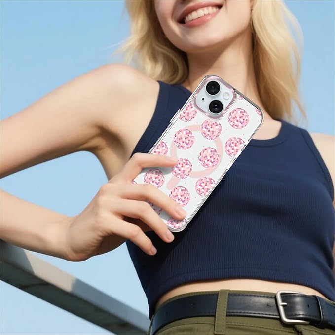 Case for iPhone 14 Plus/15 Plus, Disco Balls Pink Phone Case Design，for Women - Image 6