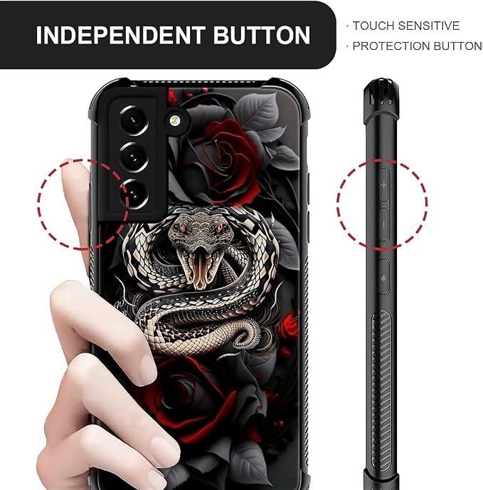 for Samsung Galaxy S22 Plus Case, Entwined Rose Snake Pattern Graphic Design - Image 4