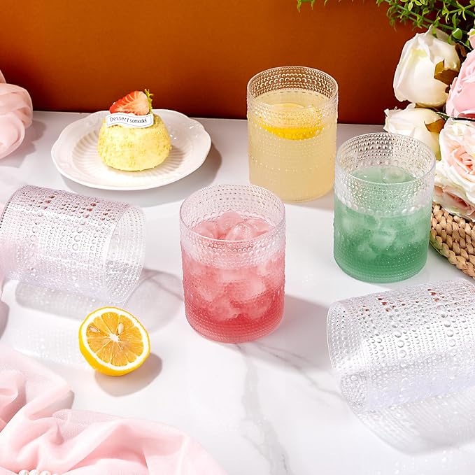 18PCS Plastic Hobnail Drinking Glasses - 14 Oz Clear Vintage Glasses Drinkware - Image 6