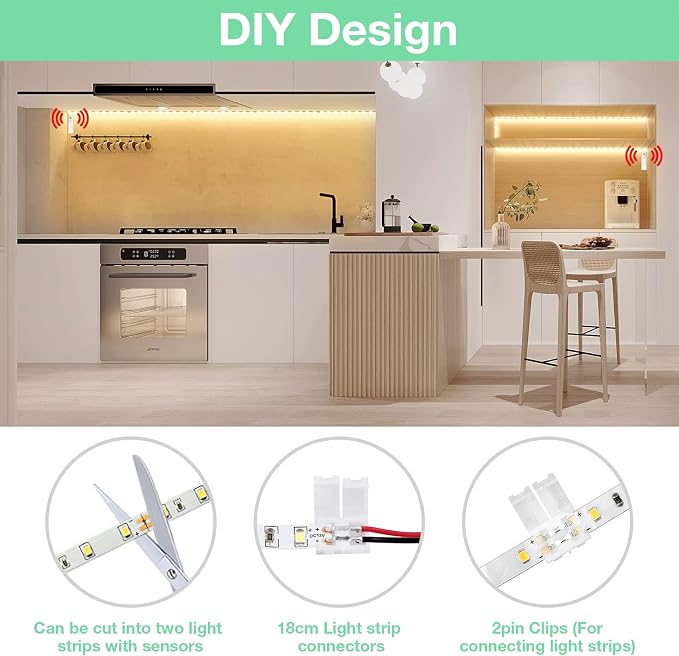 WOBANE Dual Motion Sensor Under Bed Lights, Rechargeable 16.4ft LED Light Strip - Image 3