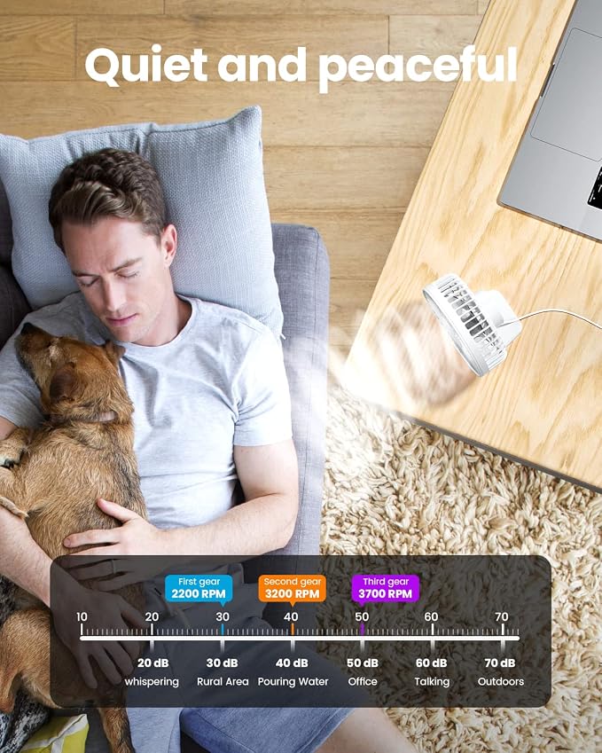 Gaiatop USB Desk Fan, Small But Powerful, Personal Portable Quiet 3 Speeds - Image 8