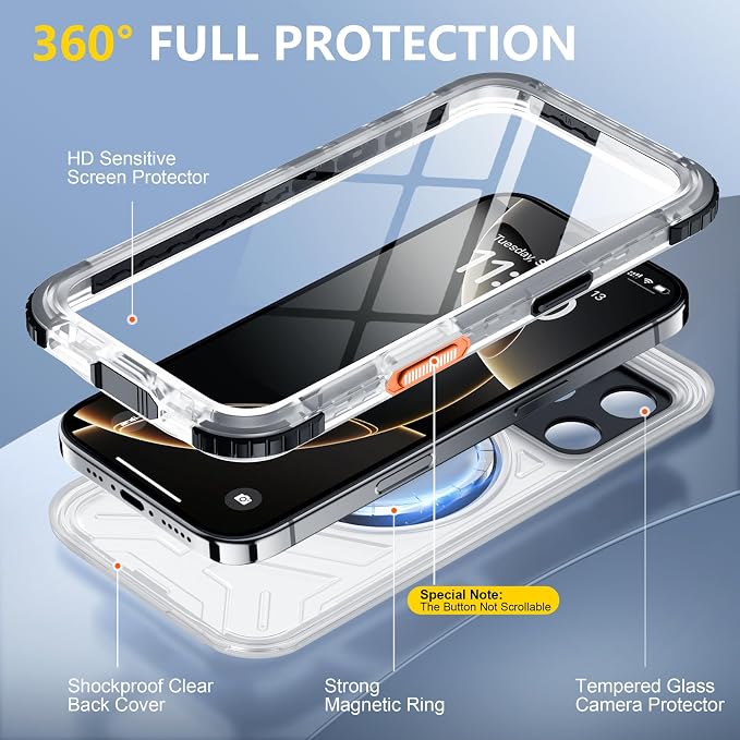 Red2Fire for iPhone 16 Pro Case Waterproof, Phone Case 6.3" Black - Image 4