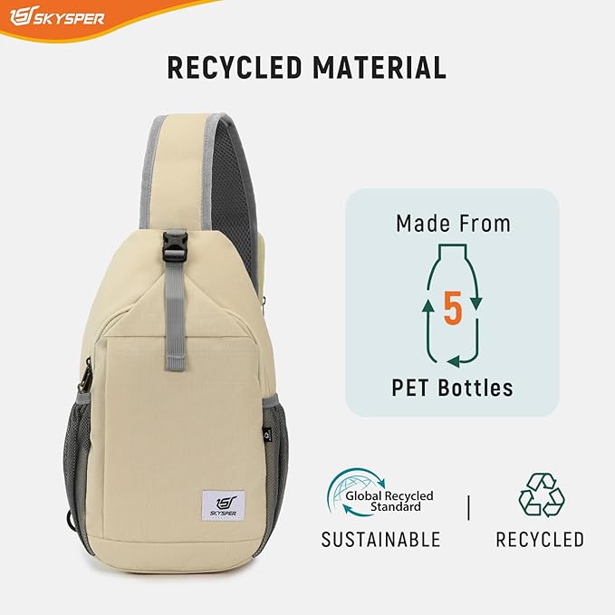 SKYSPER Sling Bag RFID Cross Body Bag Recycled Crossbody Backpack Travel Daypack - Image 4