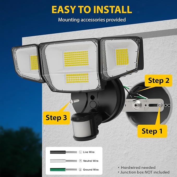 90W 10000LM LED Security Lights Motion Sensor Outdoor Lights, 4 Head Dusk to - Image 8